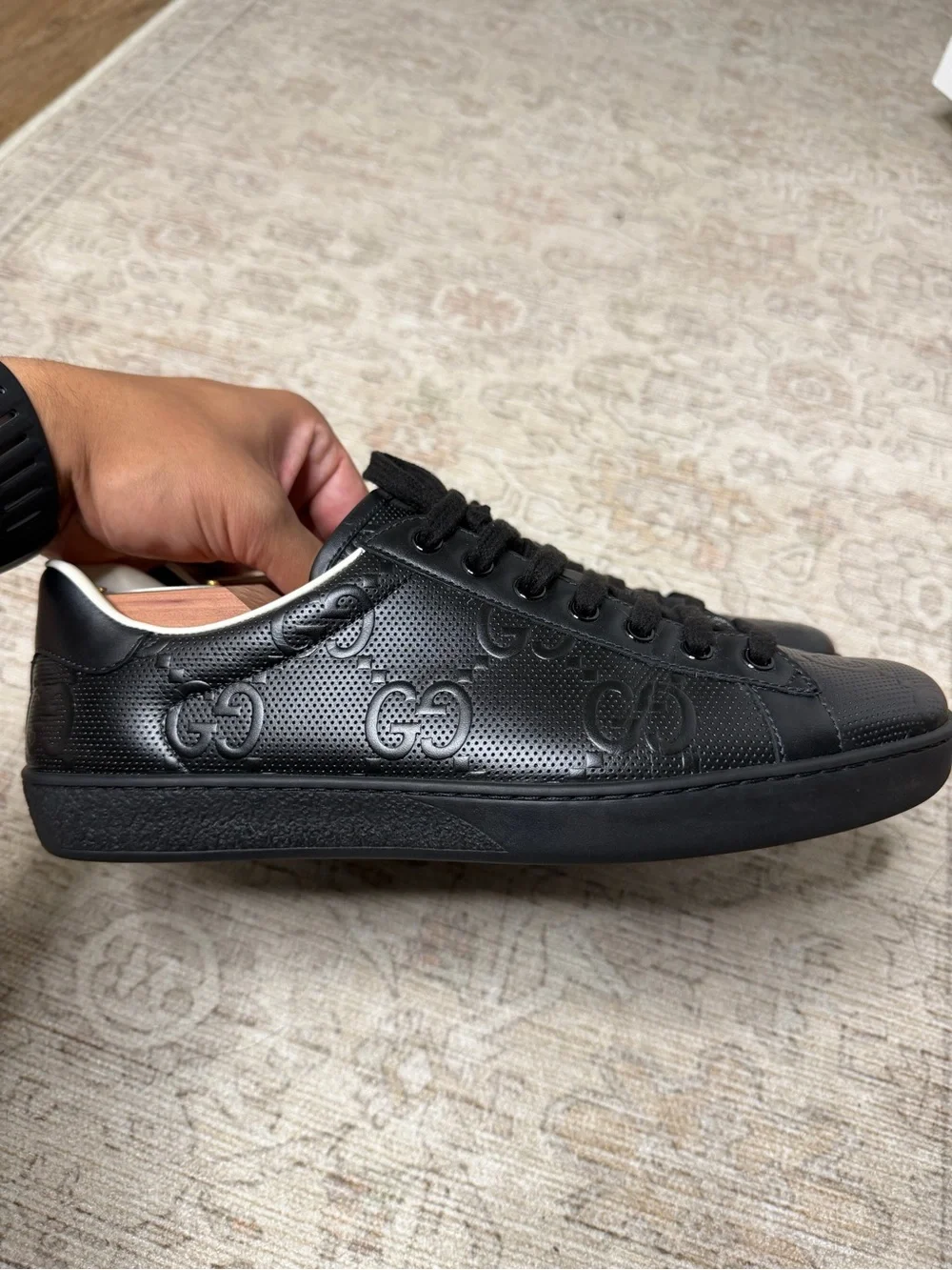 Gucci Black Perforated GG Logo Low-Top Sneaker